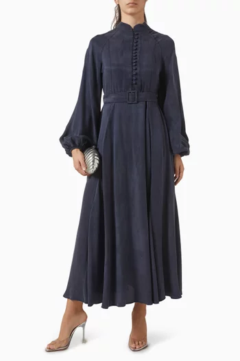 فستان جلوريا متوسط الطول بحزام