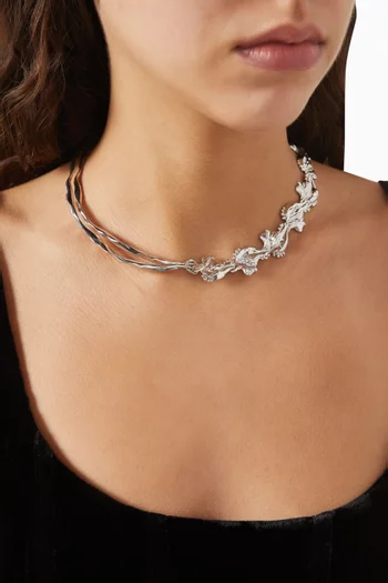 Interchangeable Dos Amores Necklace in Rhodium-plated Brass