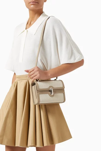 حقيبة كروس سيميتري 19 كتان بنقشة هيرنغ بون وجلد عجل