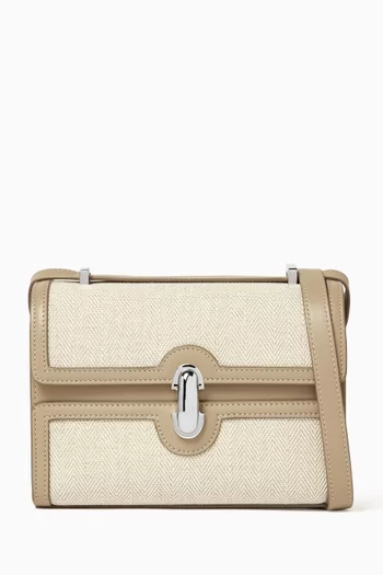 حقيبة كروس سيميتري 19 كتان بنقشة هيرنغ بون وجلد عجل