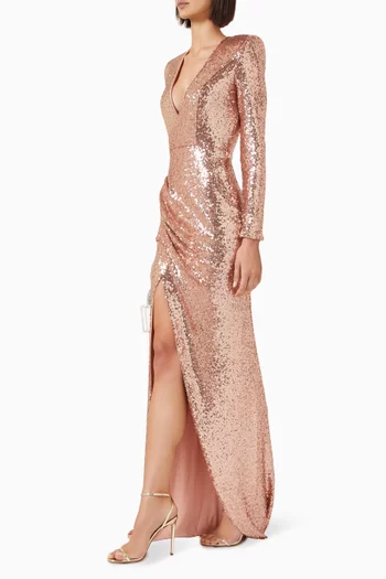 Perfume Sequin-embellished Wrap Gown