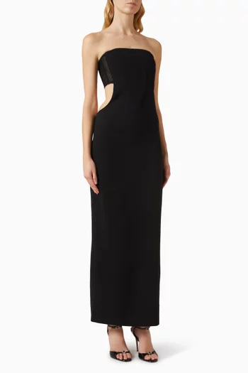 فستان طويل بتصميم مشد بلا حمالات