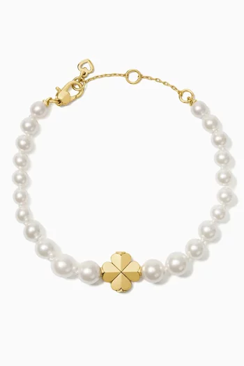 سوار مرصع باللؤلؤ بحلية زهرة بالشكل البستوني نحاس بلون ذهبي