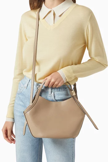 Small Deco Tulip Tote Bag in Fine-Grain Leather