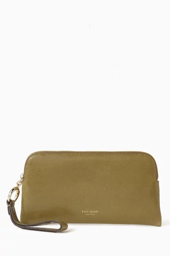 محفظة هيلو بحمالة معصم جلد لامع