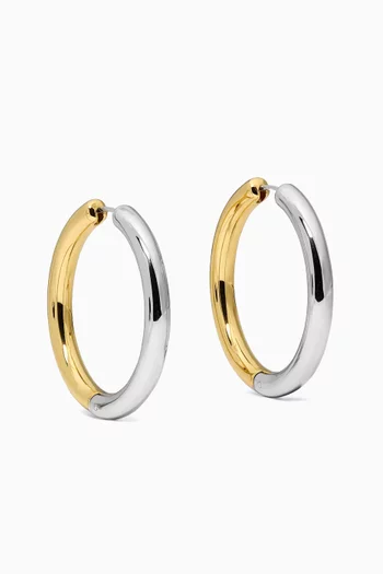 أقراط دائرية بتصميم متداخل نحاس مطلي بلون فضي وذهبي