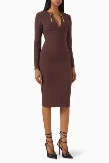 فستان متوسط الطول بسلسلة كريب