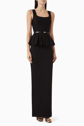 Peplum Belted Dress in Viscose-knit