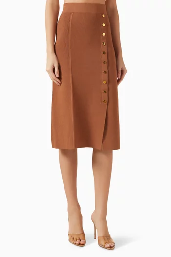 تنورة متوسطة الطول منسوجة بأزرار