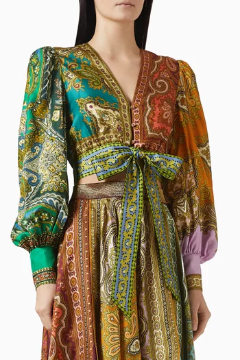 بلوزة كليمنزا قصيرة بنقشة مقسومة حرير