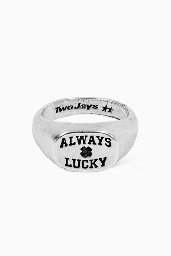 خاتم كلاسيكي بعبارة Always Lucky نحاس مطلي فضة
