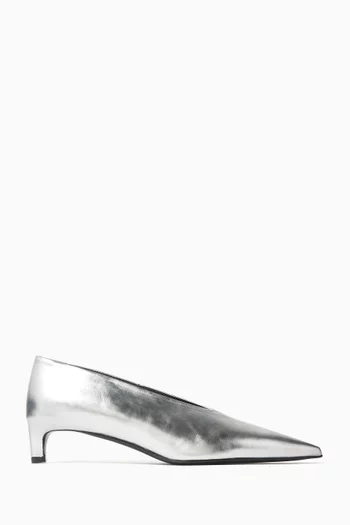 Kitten-Heel Pumps in Metallic Leather