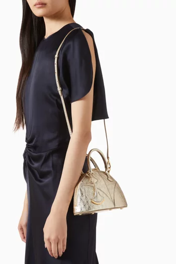 Small Marquise Top-handle Bag in Metallic Ostrich Leather