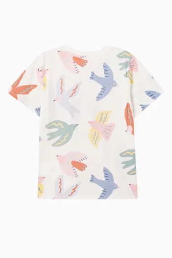 Birds-printed T-shirt in Cotton