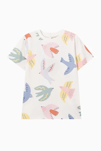 Birds-printed T-shirt in Cotton