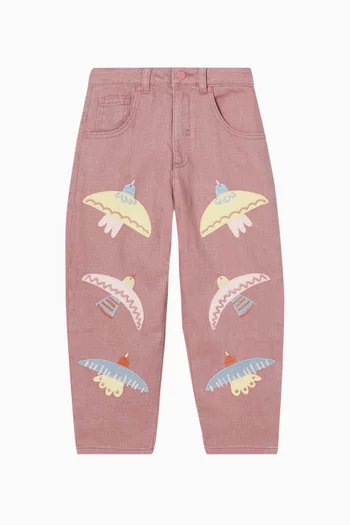 Embroidered Jeans in Cotton-gabardine