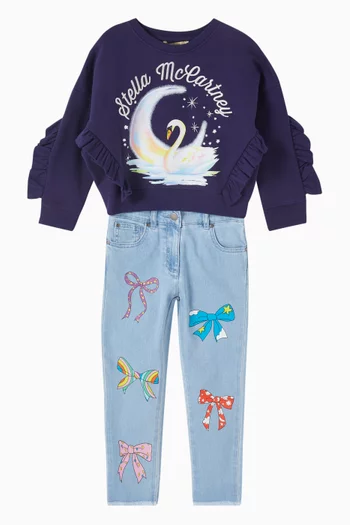 سويت شيرت قطن مزين بكشكش بطبعة بجعة 