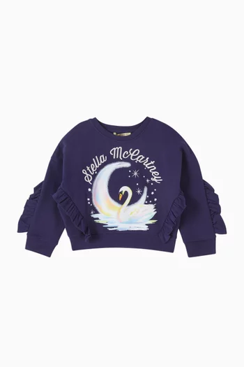 سويت شيرت قطن مزين بكشكش بطبعة بجعة 