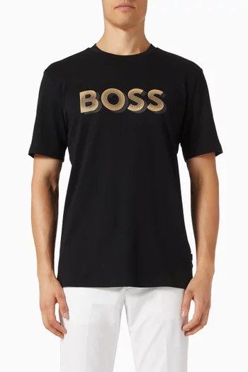 تي شيرت بطبعة شعار الماركة قطن ممرسر