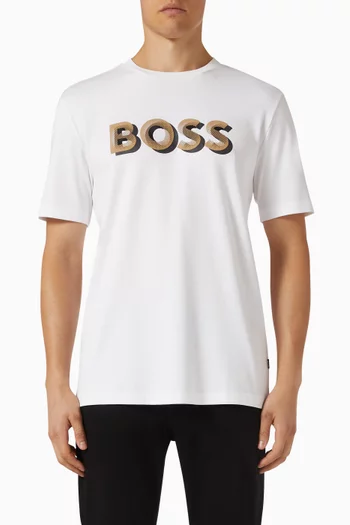 تي شيرت بطبعة شعار الماركة قطن ممرسر