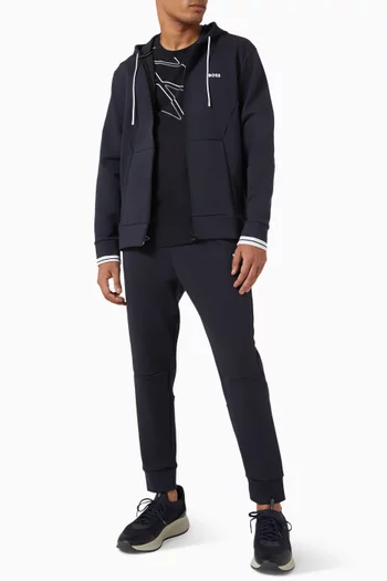 كنزة بغطاء رأس وسحّاب بنقشة مخططة مزيج قطن