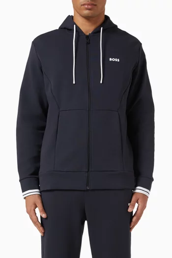 كنزة بغطاء رأس وسحّاب بنقشة مخططة مزيج قطن