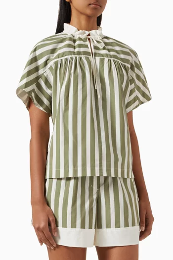 Striped Tie-neck Top in Cotton-silk