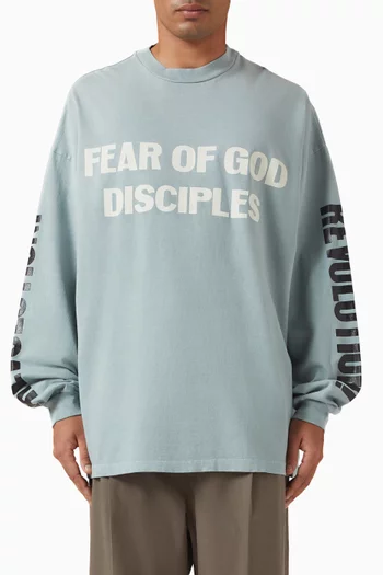 تي شيرت بطبعة عبارة Fear of God Disciple قطن