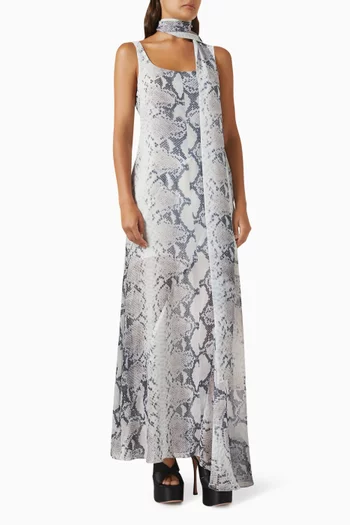 Stella Snake-print Scarf Maxi Dress in Chiffon