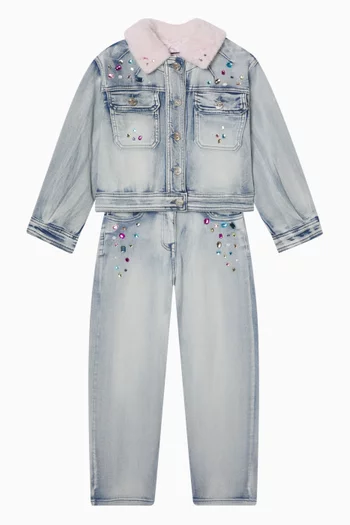 بنطال جينز مزين بالحلي دينم