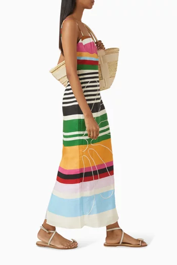 فستان فيرساليس بنقشة مخططة كتان