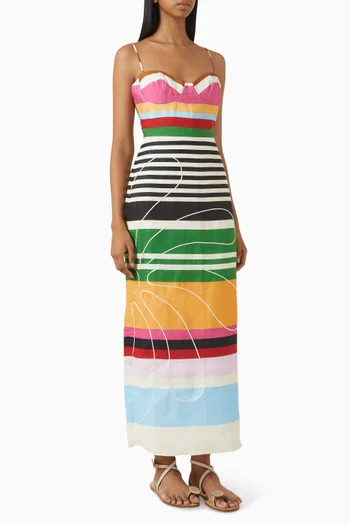 فستان فيرساليس بنقشة مخططة كتان