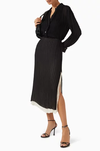 Layered Striped Pleated Midi Skirt