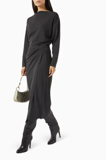 Draped Midi Skirt in Wool-blend