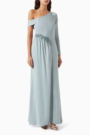 Asymmetric-neck Gown in Crepe