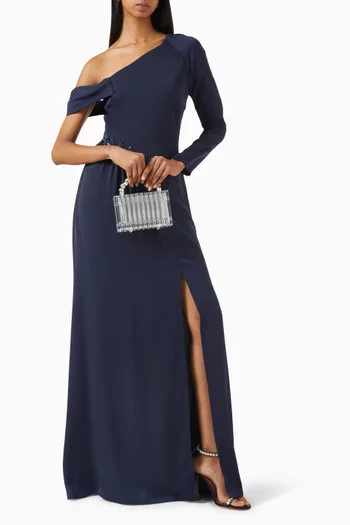 Asymmetric-neck Gown in Crepe