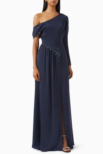 Asymmetric-neck Gown in Crepe