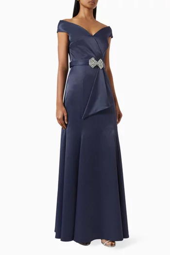 Crystal-buckle Off-shoulder Gown