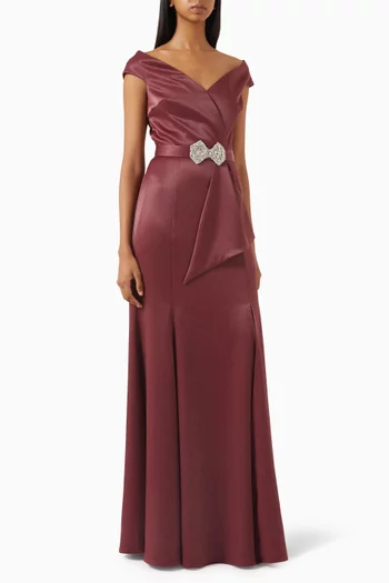 Crystal-buckle Off-shoulder Gown