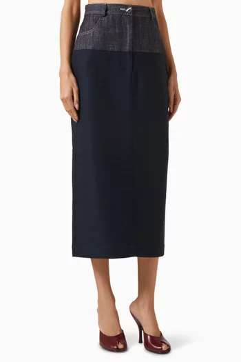 Denim Combo Midi Skirt