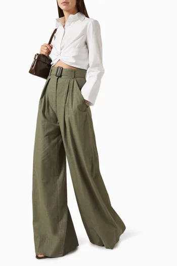 Wide-leg Pleated Pants in Viscose Linen