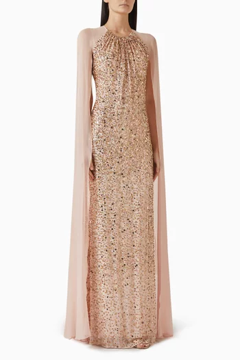 فستان ايليت بأكمام بنمط كاب ومطرز