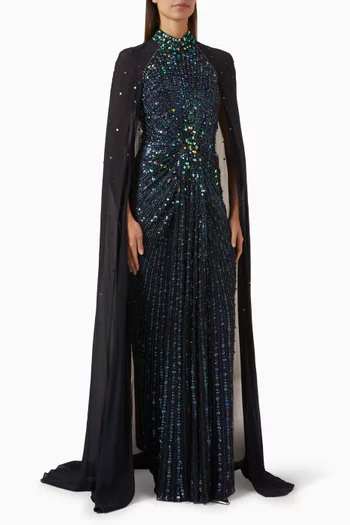 فستان سهرة ثيا بكاب مزين بتطريزات