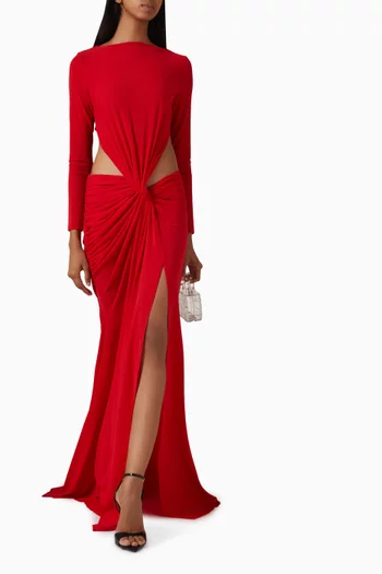 فستان سهرة بعقدة ملفوفة كريب جيرسيه