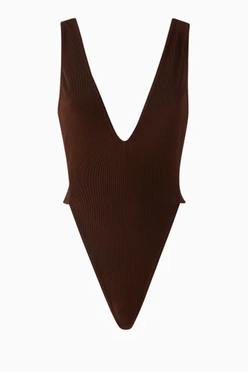 High-leg One-piece Swimsuit in Corduroy
