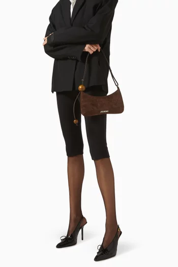 The Bisou Perle Shoulder Bag in Croc-embossed Suede