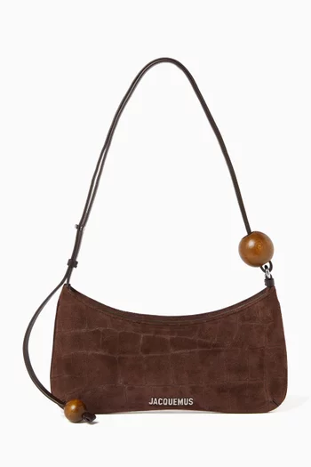 The Bisou Perle Shoulder Bag in Croc-embossed Suede
