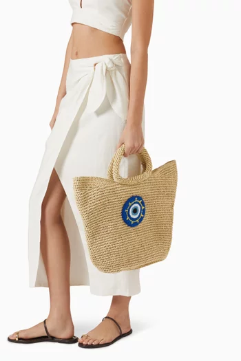 Evil Eye Basket Tote in Raffia