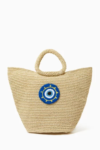 Evil Eye Basket Tote in Raffia