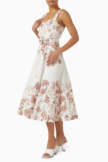 Dizi Floral-print Midi Dress in Cotton